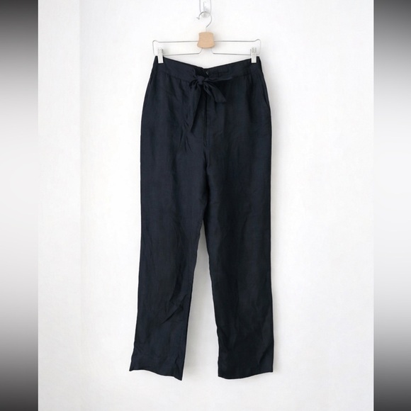 oui Pants - Oui 100% Linen Wide Leg Pants Black Tie Waist Relaxed Minimalist EU Size 6